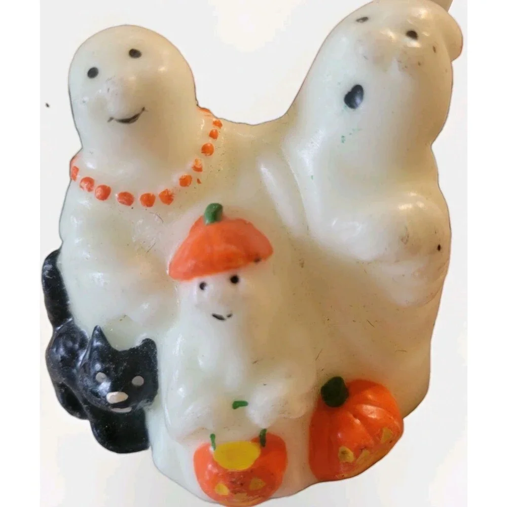 Vtg Halloween Candles Holiday Decor Ghost Witch Jack O Lantern Black Cat Russ